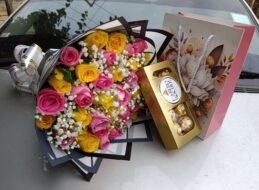 large pink& yellow bouquet X ferero rocher Chocolate