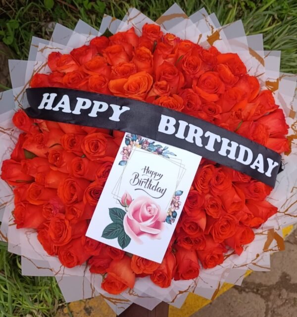 100pcs of orange roses birthday bouquet by blessline flowers